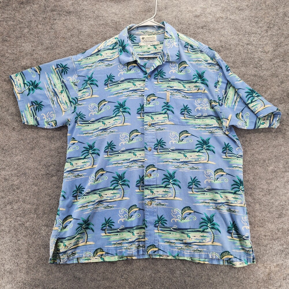 Columbia Shirt Mens Extra Large Button Up Blue Marlin Short Sleeve